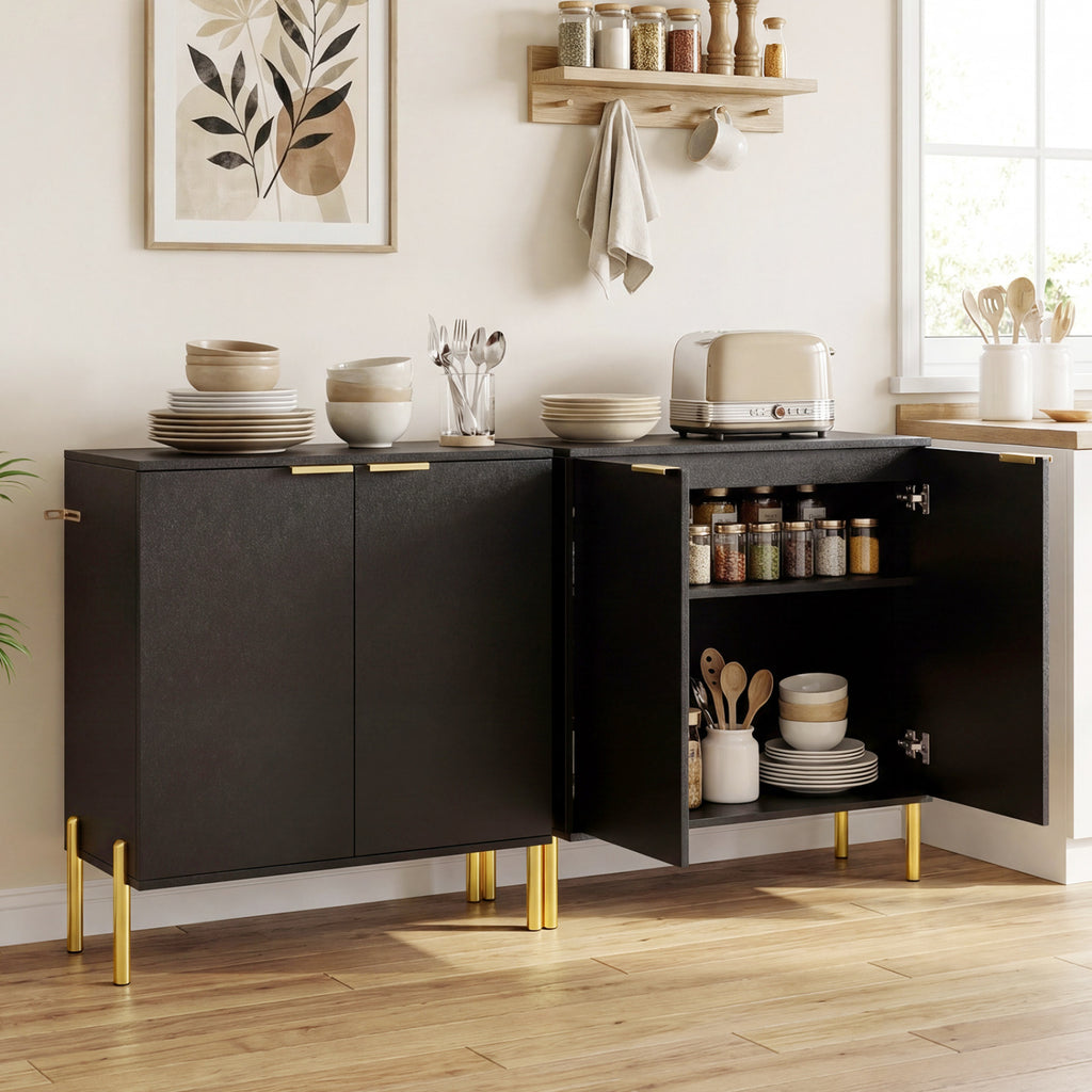2-Door Buffet Cabinet Sideboard with Shelf and Metal Legs-Black