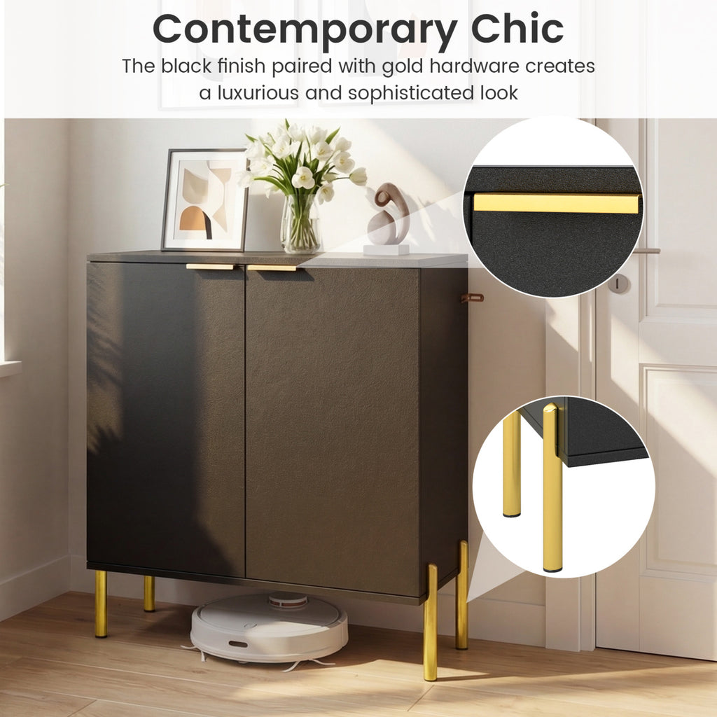 2-Door Buffet Cabinet Sideboard with Shelf and Metal Legs-Black
