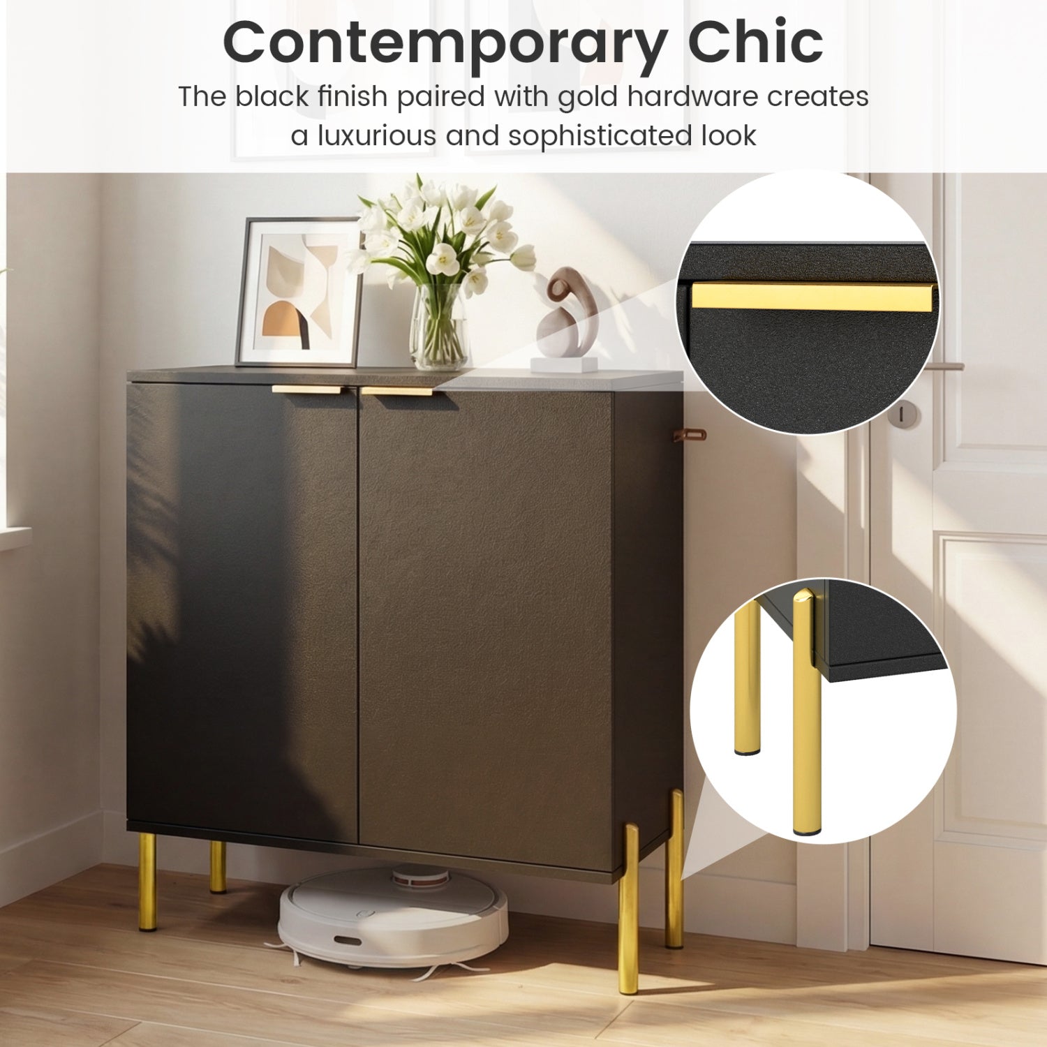 2-Door Buffet Cabinet Sideboard with Shelf and Metal Legs-Black