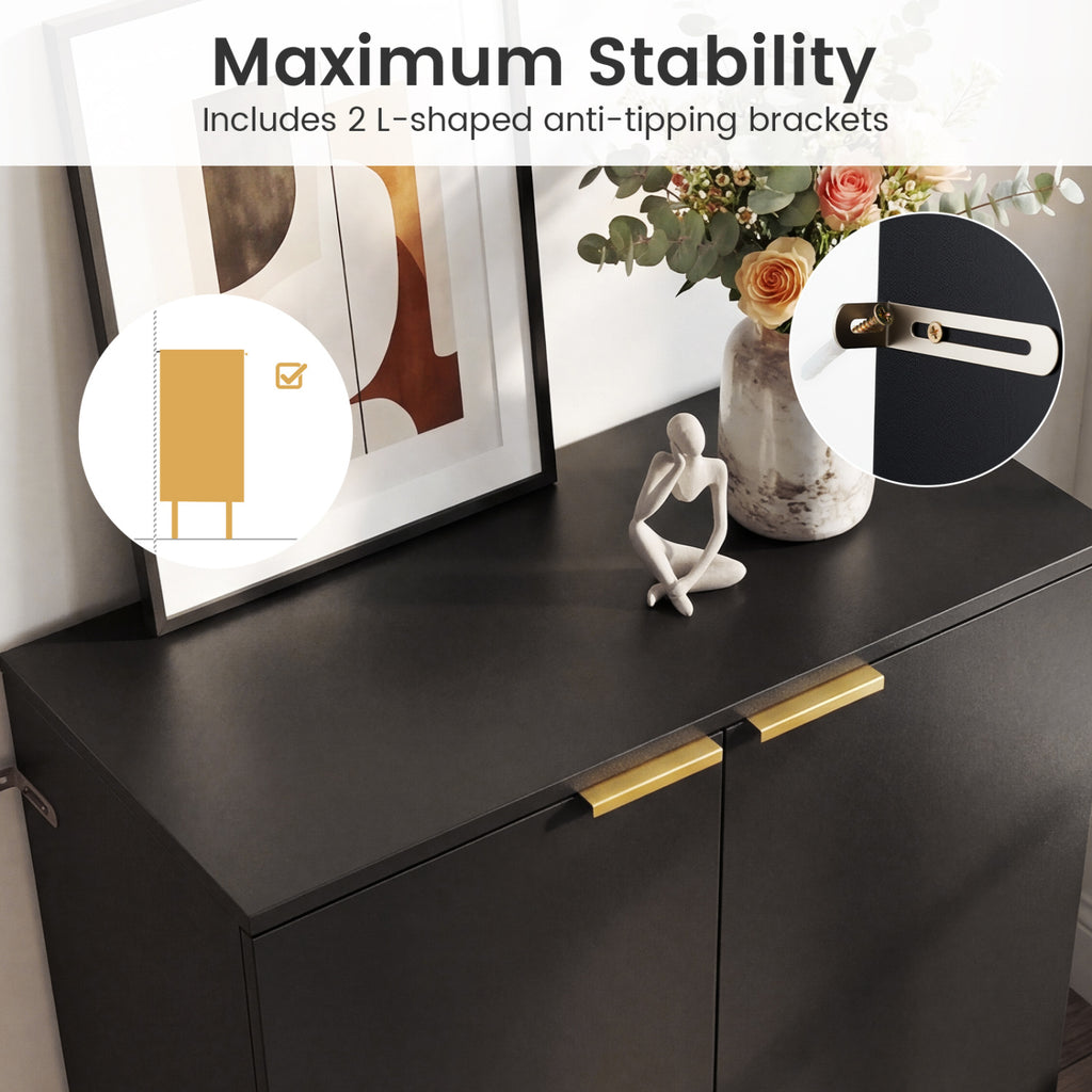 2-Door Buffet Cabinet Sideboard with Shelf and Metal Legs-Black