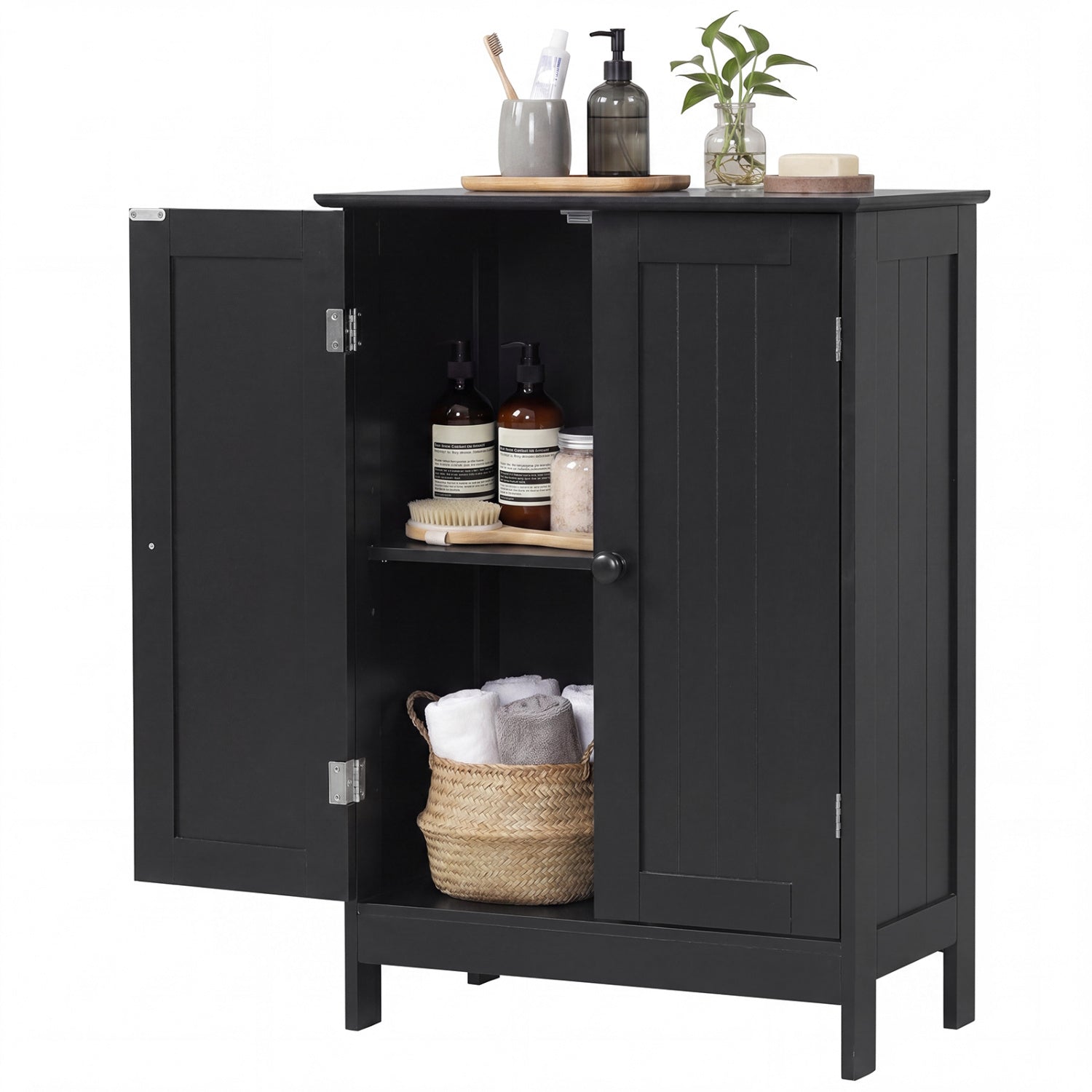 2-Door Freee-Standing Bathroom Cabinet with Shelf-Black