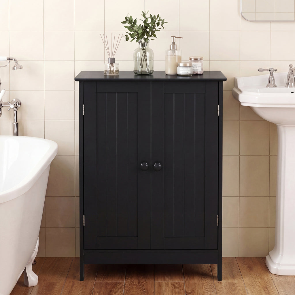 2-Door Freee-Standing Bathroom Cabinet with Shelf-Black