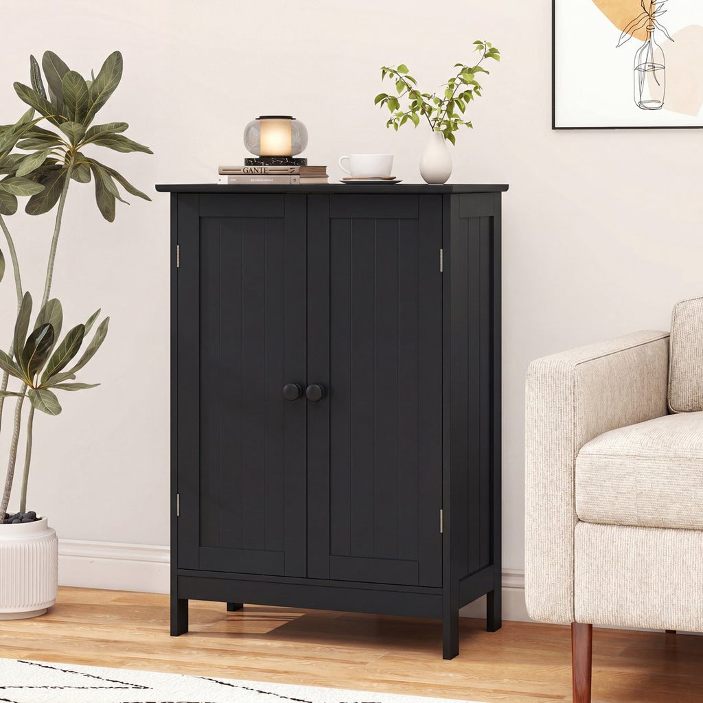 2-Door Freee-Standing Bathroom Cabinet with Shelf-Black