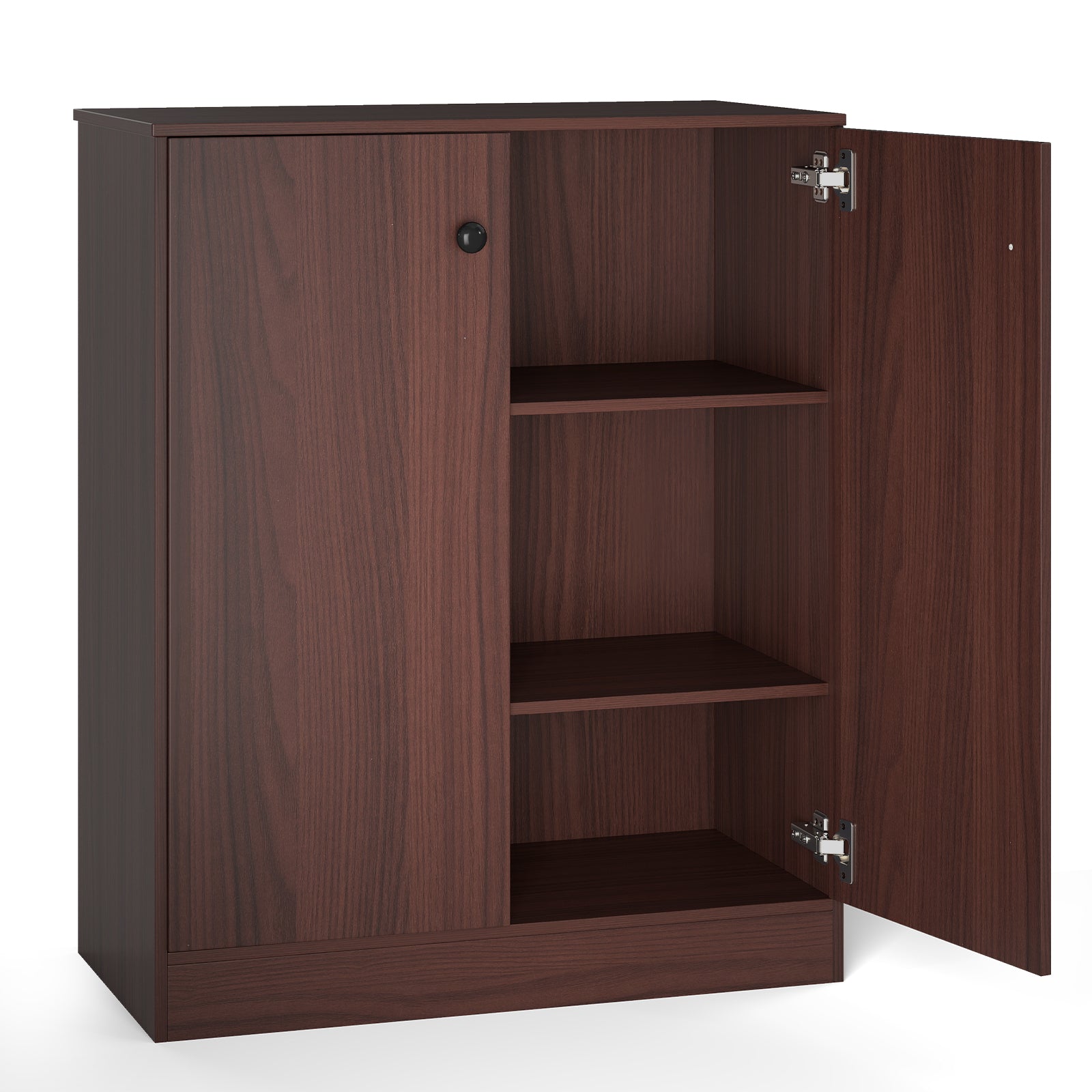 2-Door Modern Floor Storage Cabinet with 3-Tier Shelf-Brown