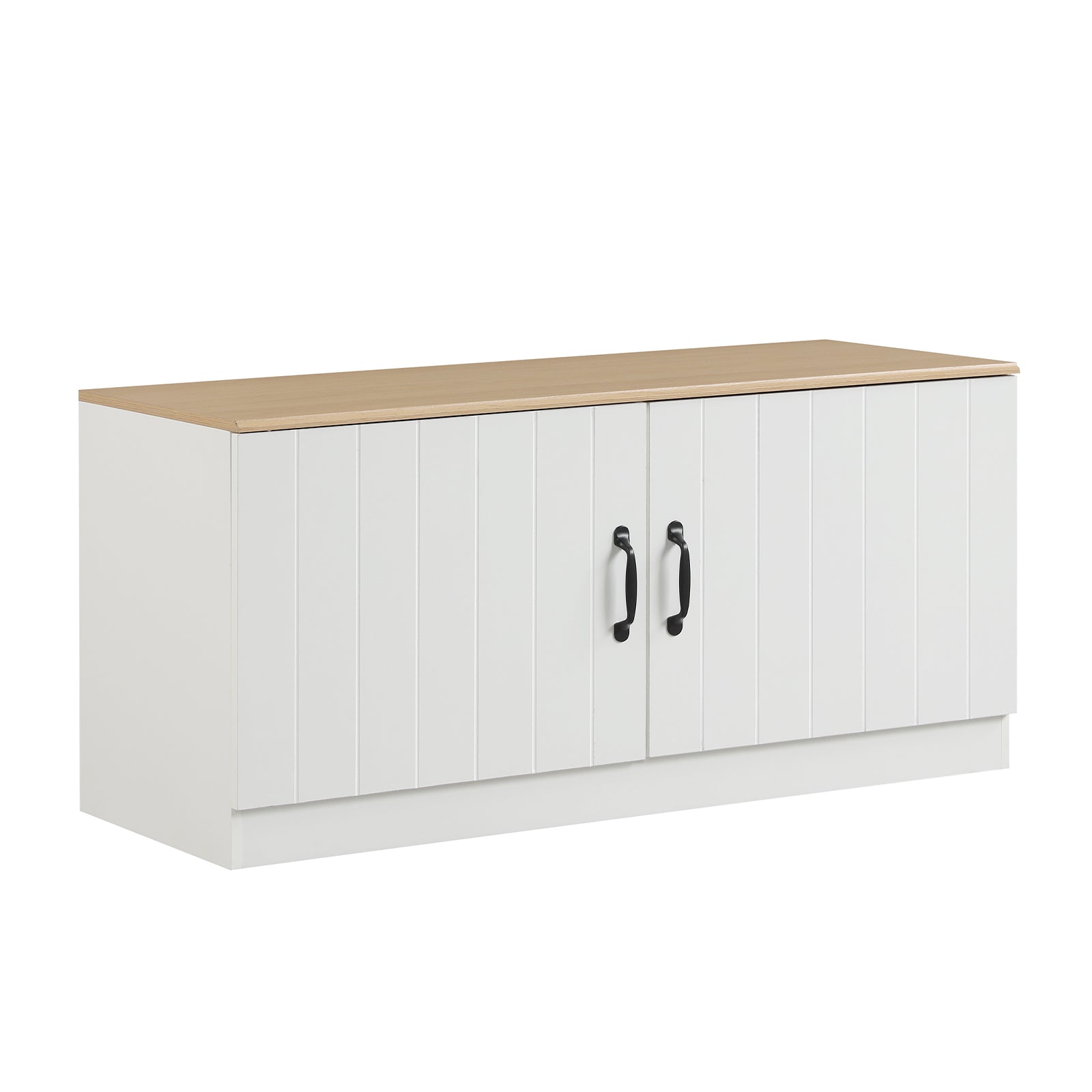 2-Door Shoe Bench Shoe Storage Cabinet with Adjustable Shelves-Natural