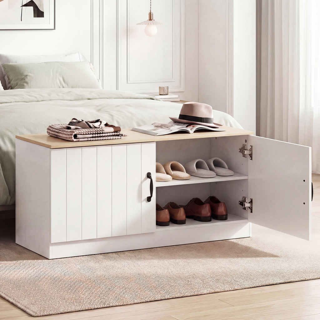 Banc à chaussures 2 portes Meuble de rangement pour chaussures avec étagères réglables-Naturel