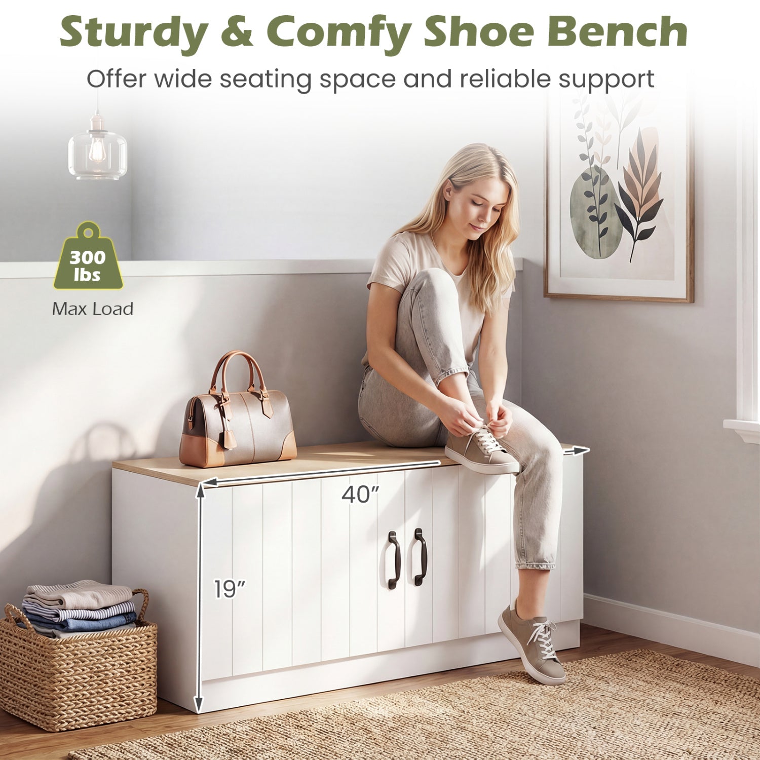 Banc à chaussures 2 portes Meuble de rangement pour chaussures avec étagères réglables-Naturel