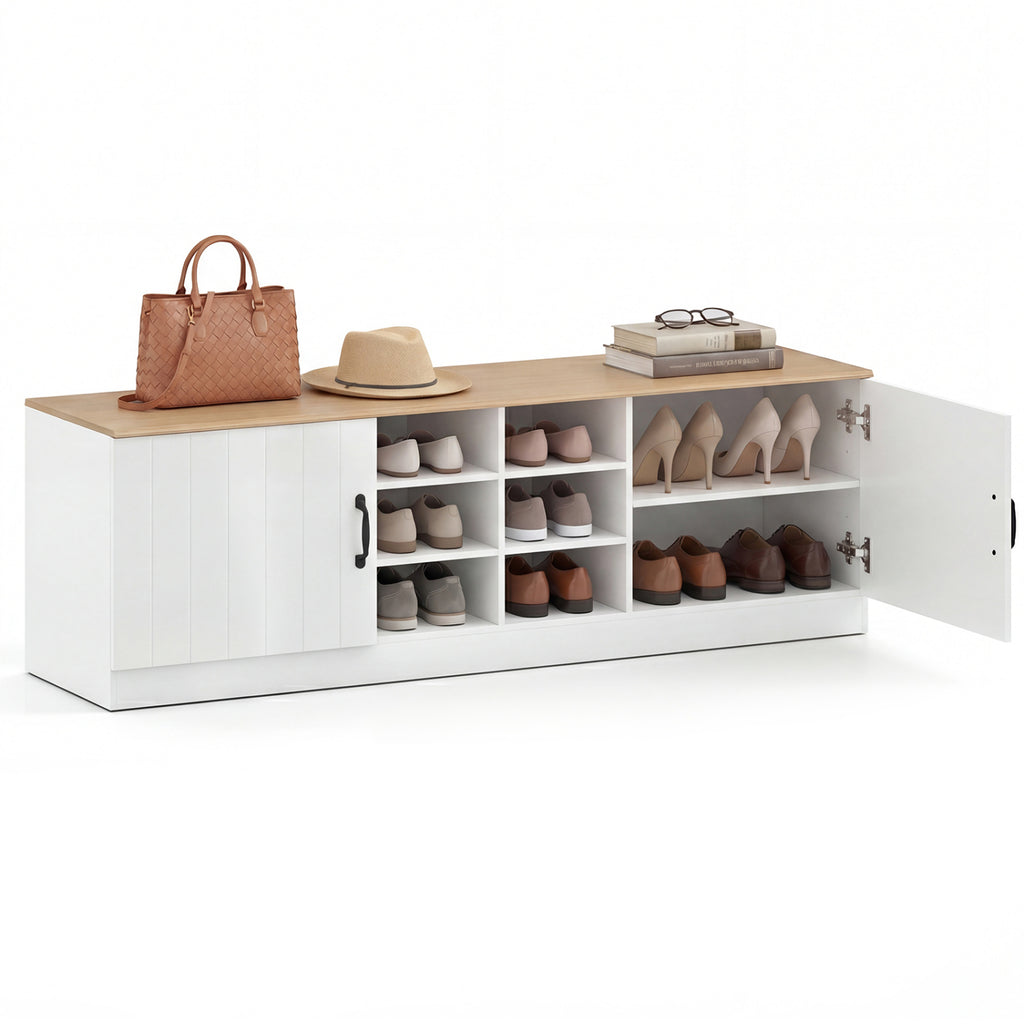 Meuble de rangement pour chaussures à 2 portes avec étagères réglables - Naturel