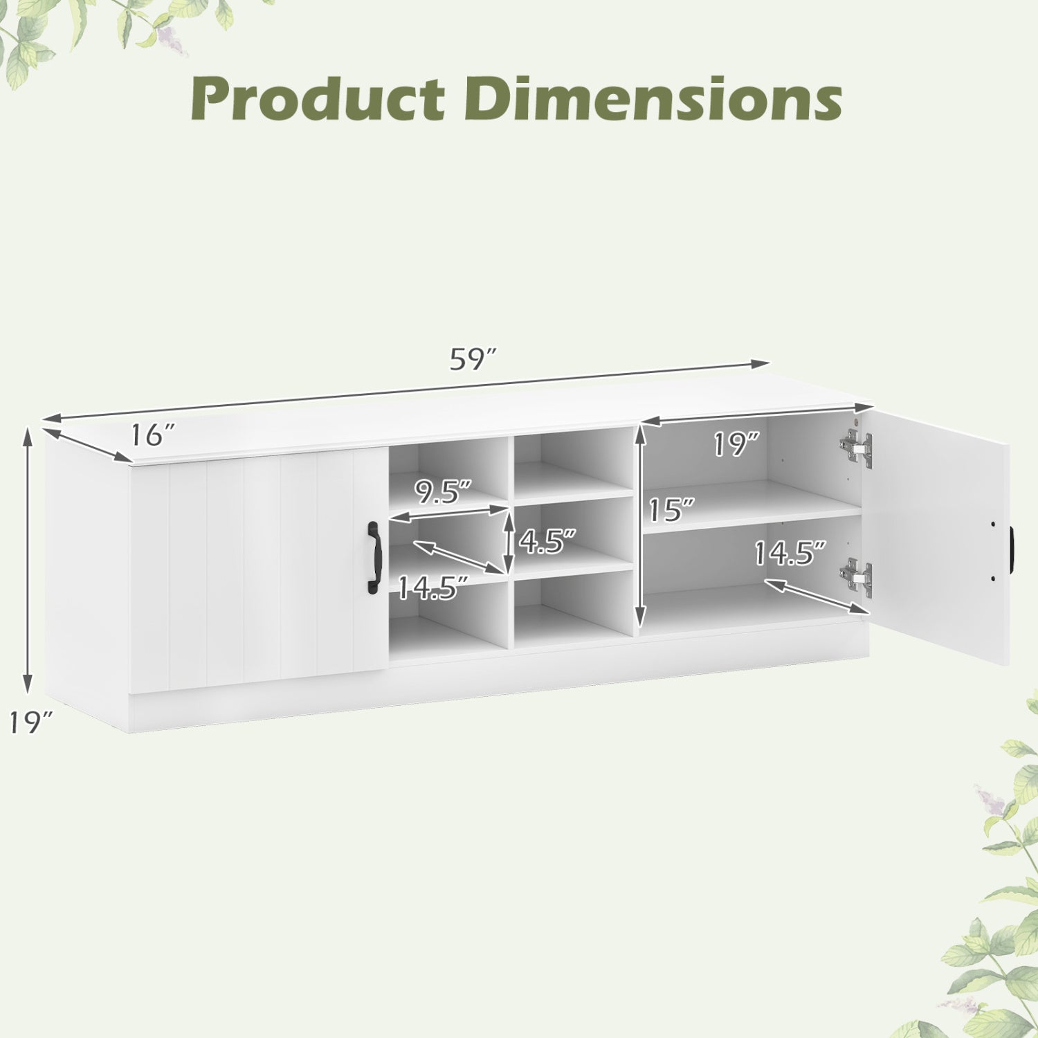 2-Door Shoe Bench Storage Cabinet with Adjustable Shelves-White