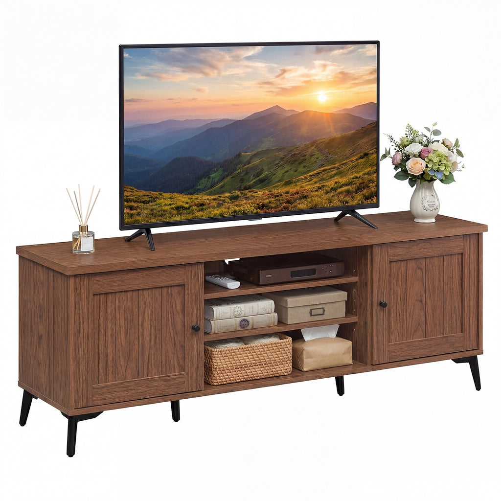 2-Door TV Stand for TVs up to 65 Inch Mid Century Modern Entertainment Center-Brown