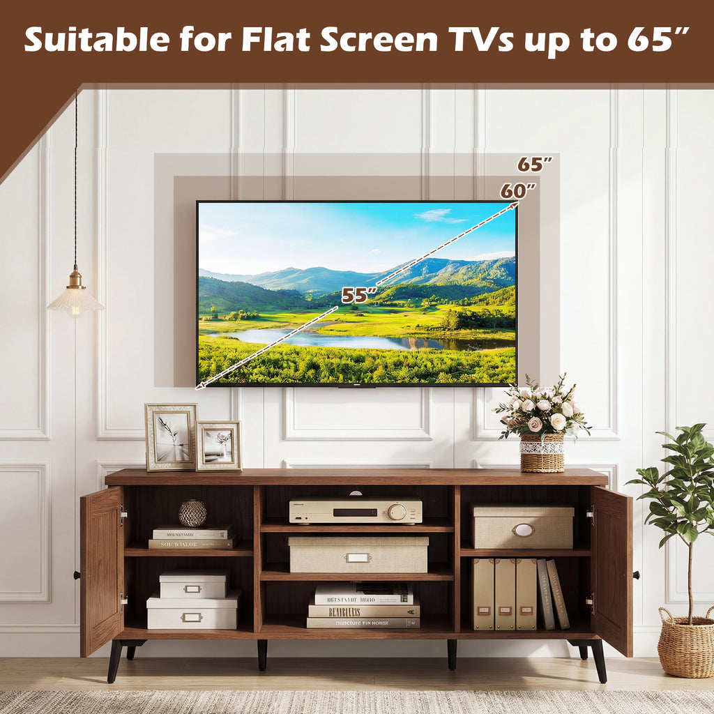 2-Door TV Stand for TVs up to 65 Inch Mid Century Modern Entertainment Center-Brown