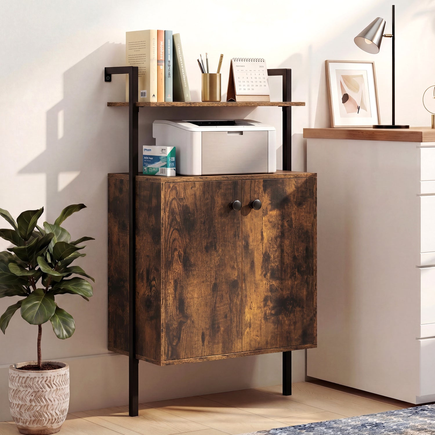 2-Door Wall Mount Bookshelf with Storage Cabinet-Rustic Brown