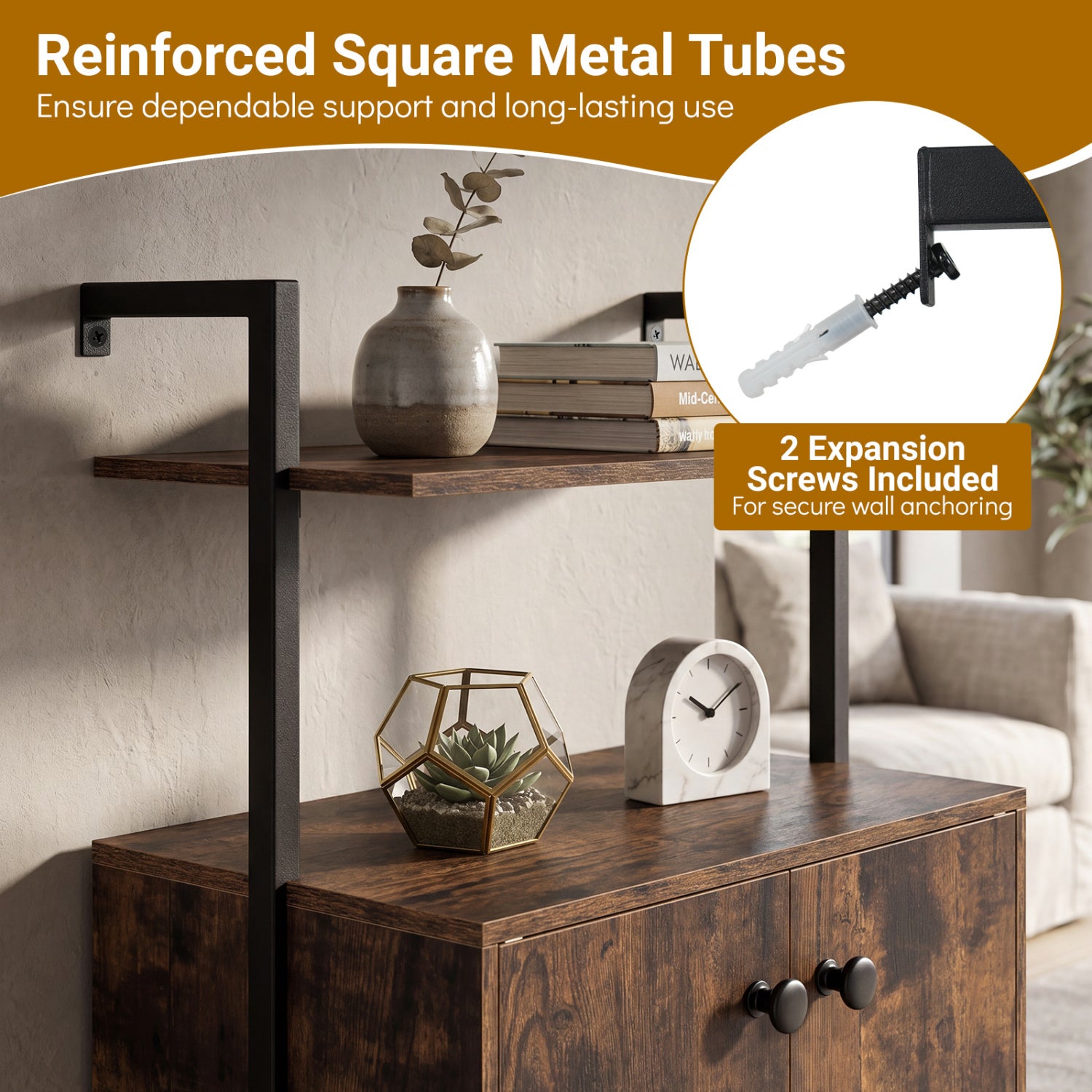 2-Door Wall Mount Bookshelf with Storage Cabinet-Rustic Brown