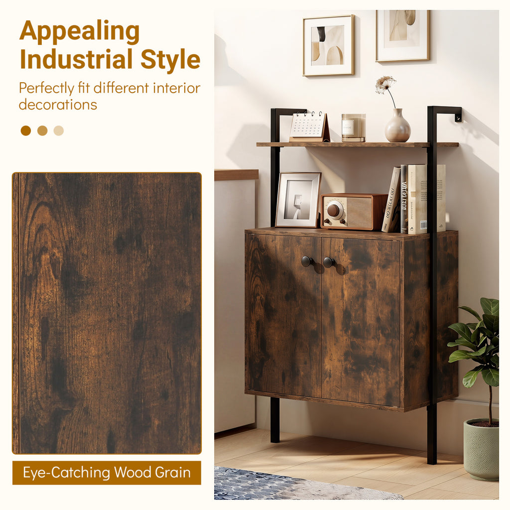 2-Door Wall Mount Bookshelf with Storage Cabinet-Rustic Brown