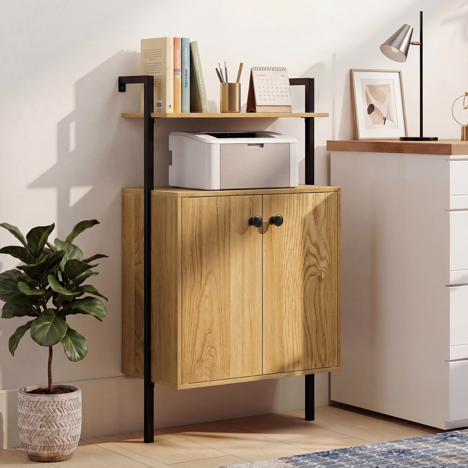 2-Door Wall Mount Bookshelf with Storage Cabinet-Natural
