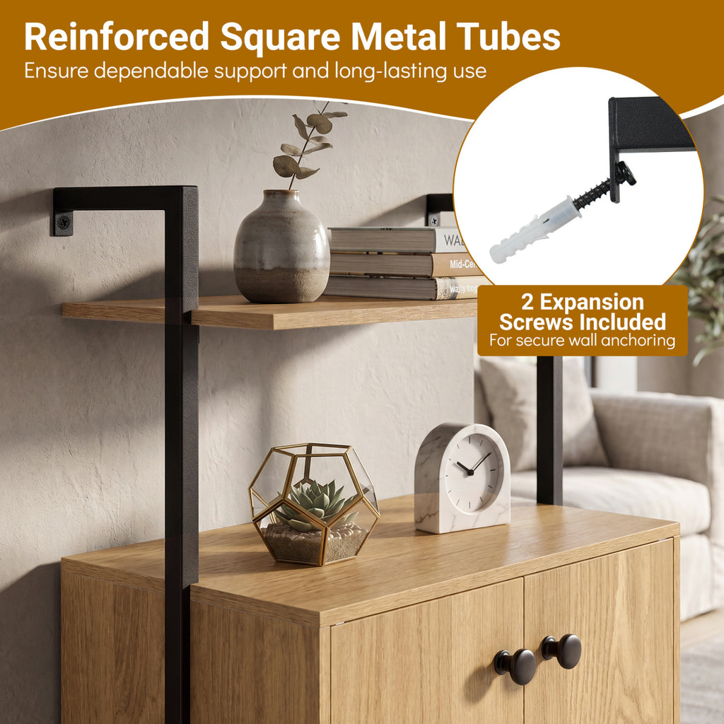 2-Door Wall Mount Bookshelf with Storage Cabinet-Natural