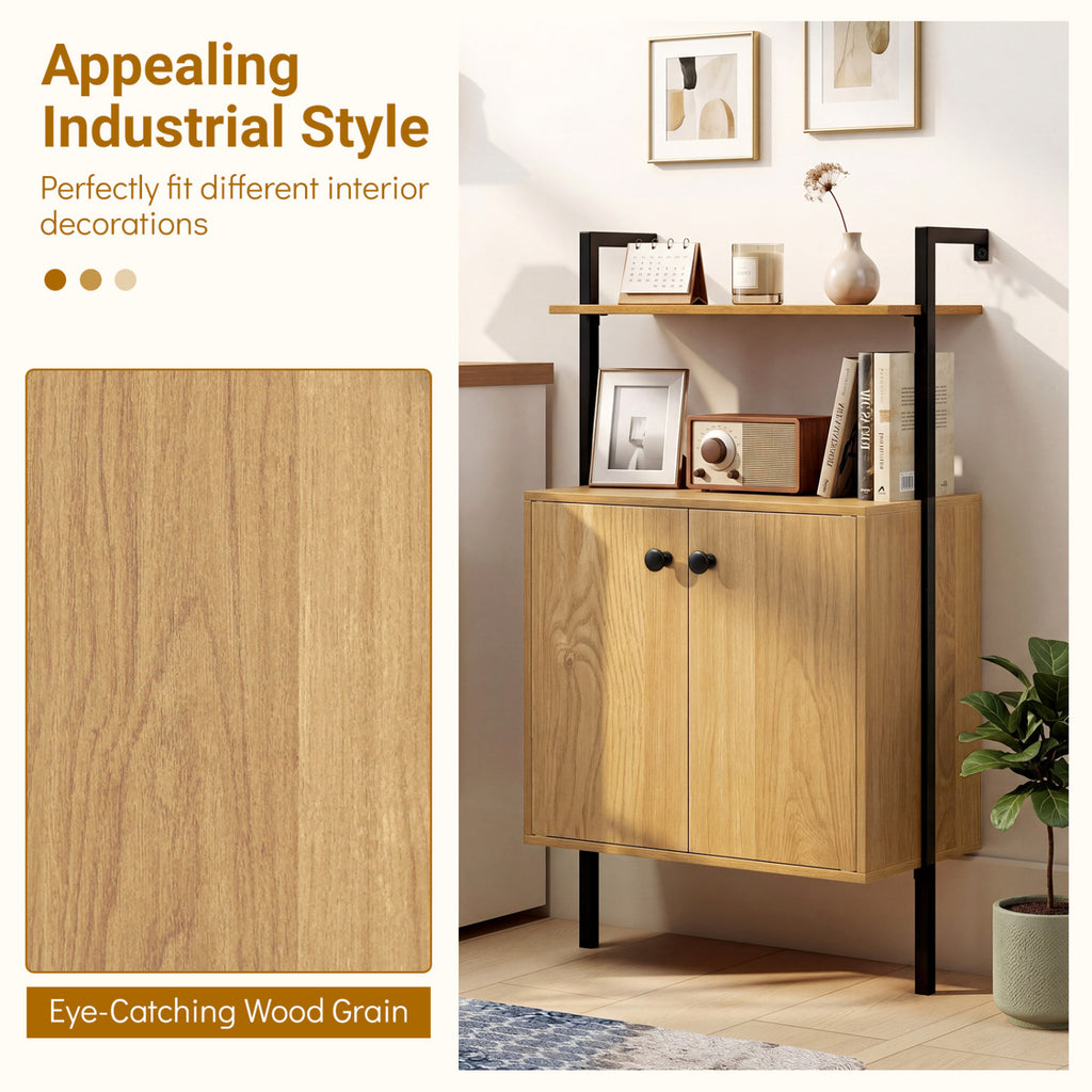 2-Door Wall Mount Bookshelf with Storage Cabinet-Natural