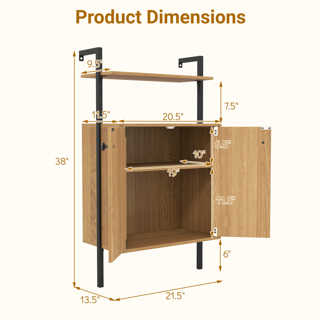 2-Door Wall Mount Bookshelf with Storage Cabinet-Natural