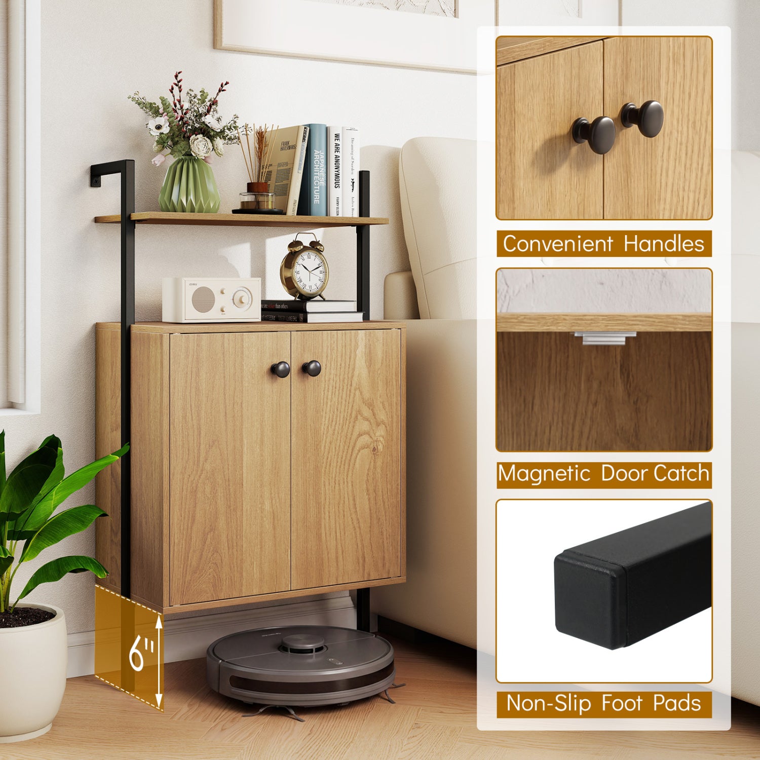 2-Door Wall Mount Bookshelf with Storage Cabinet-Natural