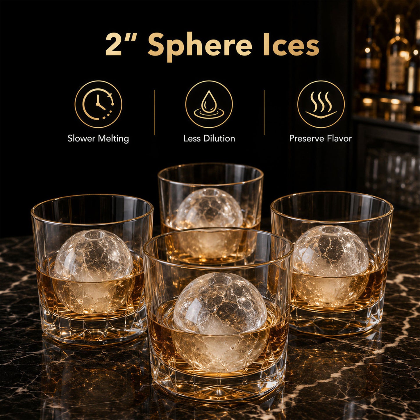 2 Inch Countertop Ice Ball Maker with 4 Ice Balls Made in 38 Minutes-Black
