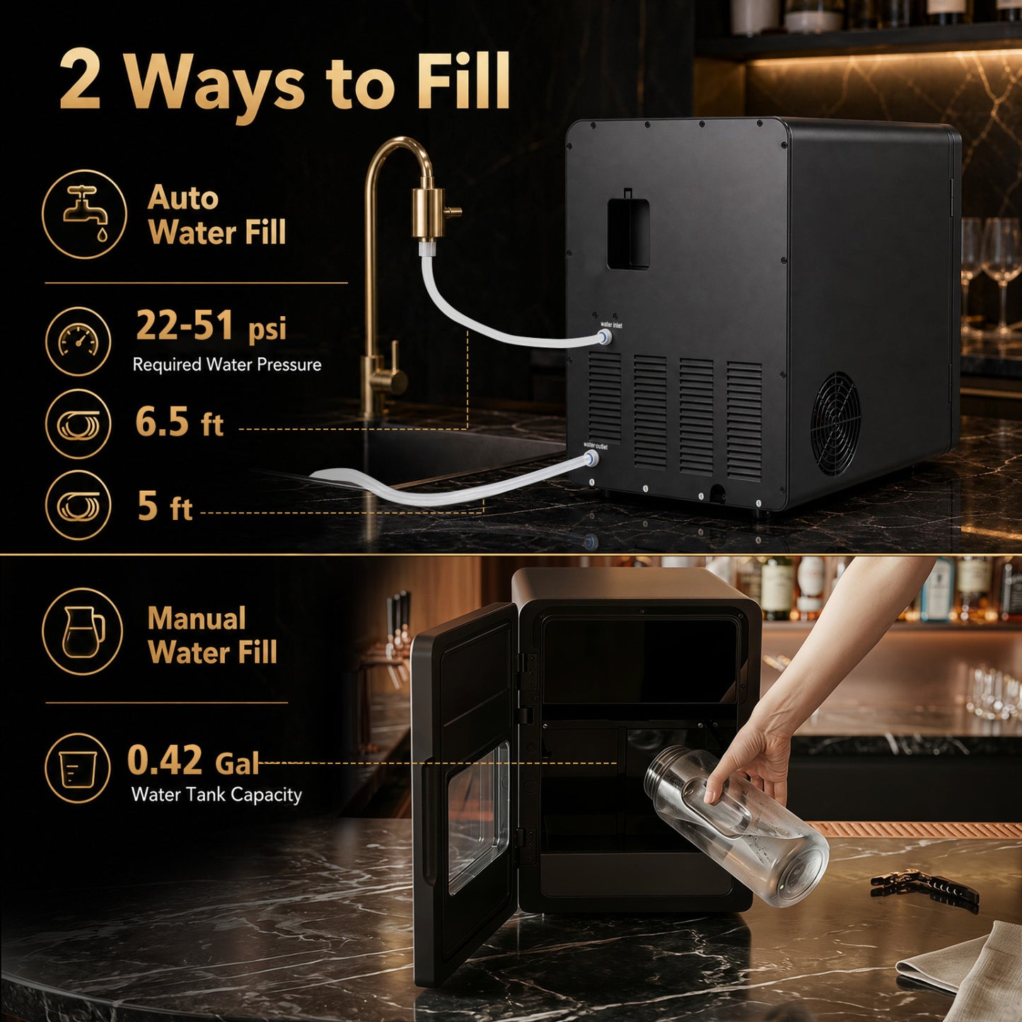 2 Inch Countertop Ice Ball Maker with 4 Ice Balls Made in 38 Minutes-Black