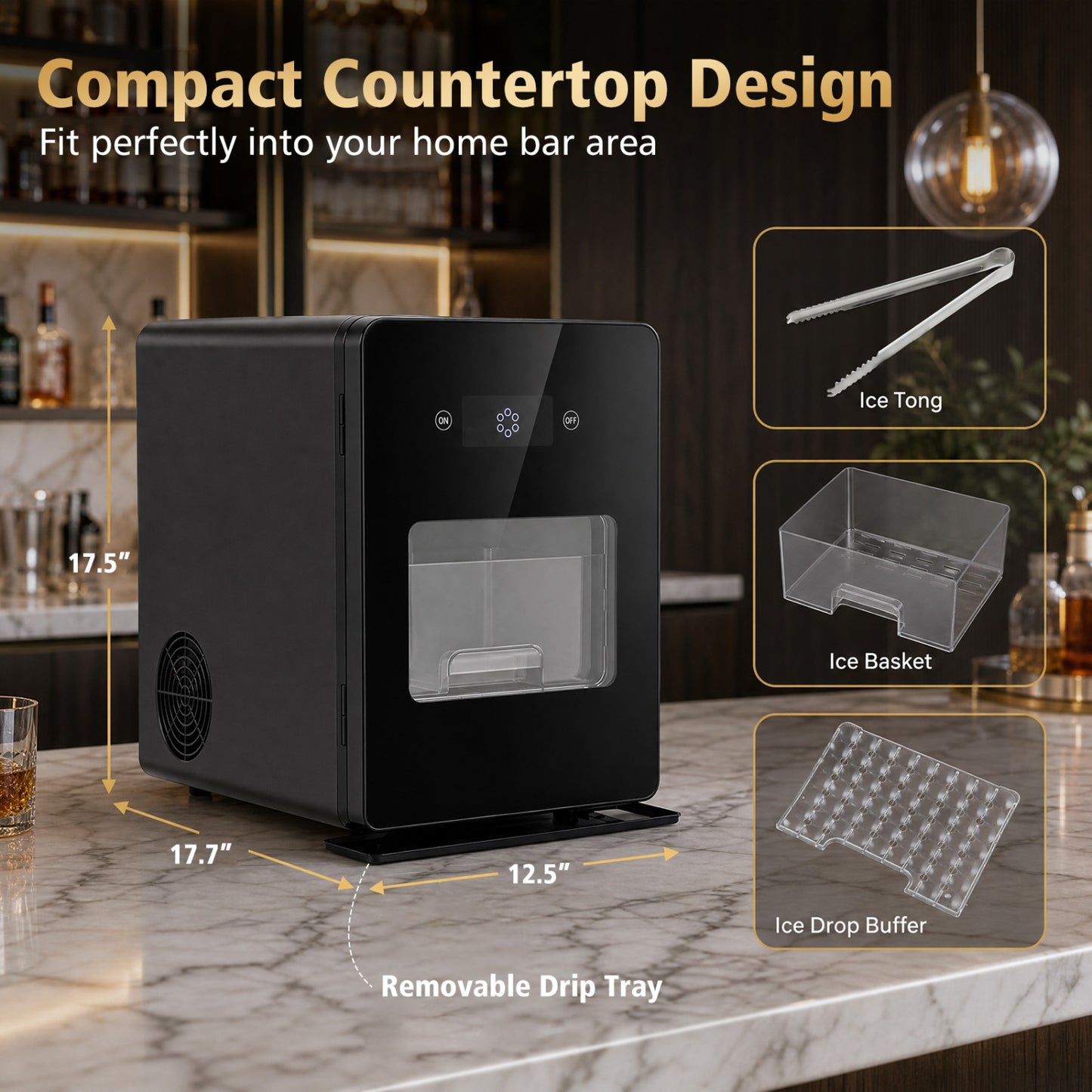 2 Inch Countertop Ice Ball Maker with 4 Ice Balls Made in 38 Minutes-Black