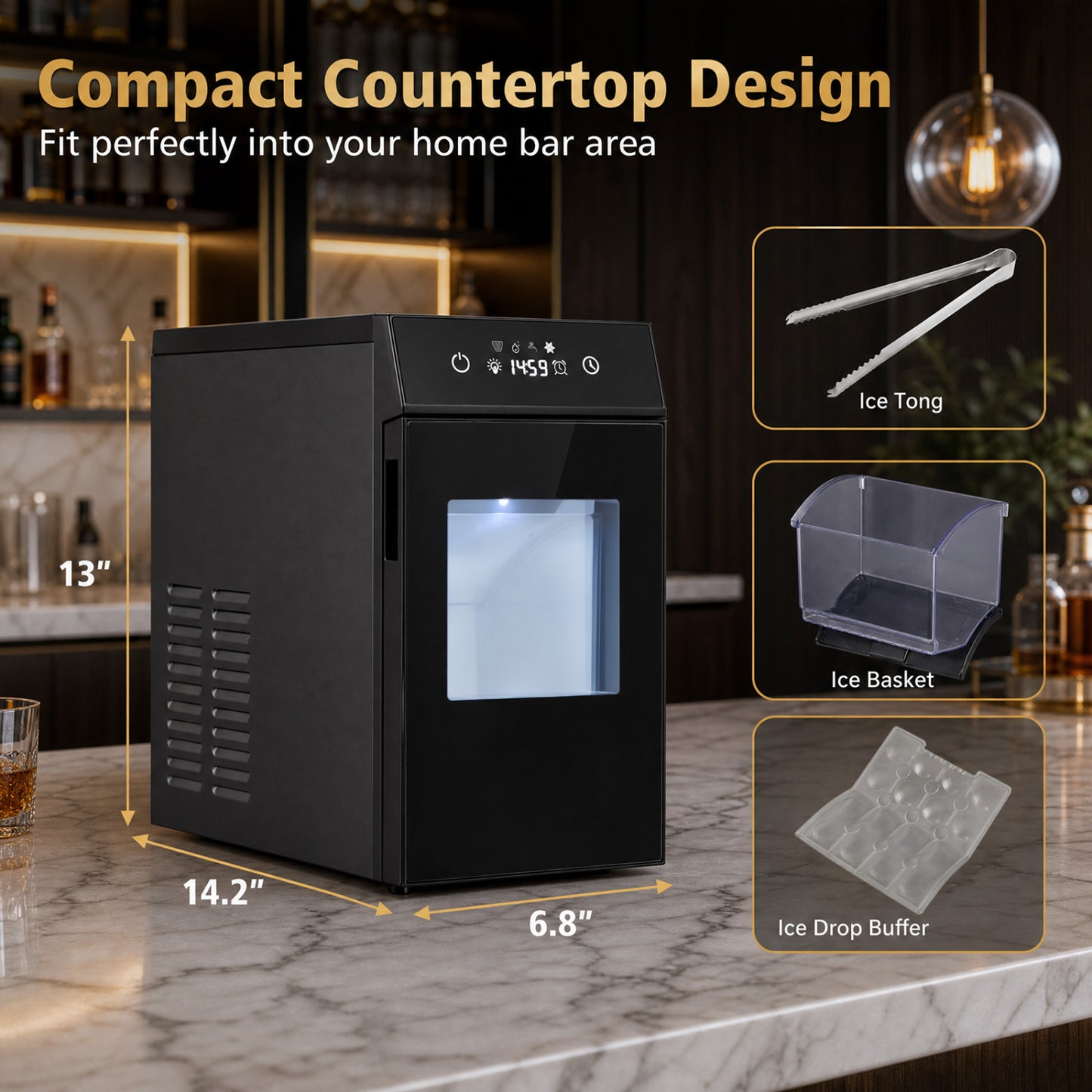 2 Inch Ice Ball Maker Countertop with Self-Cleaning and 8H Timer-Black