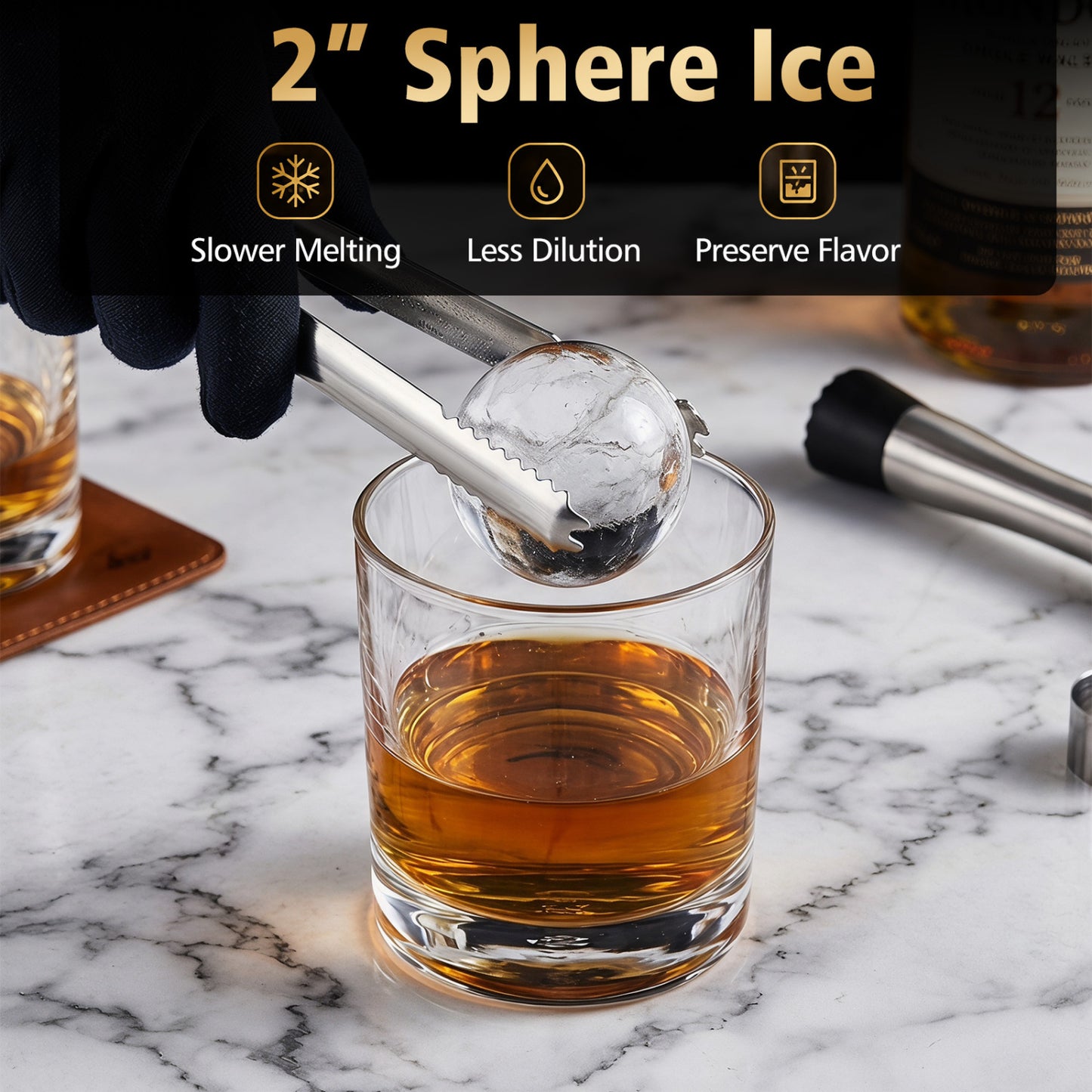 2 Inch Ice Ball Maker Countertop with Self-Cleaning and 8H Timer-Black