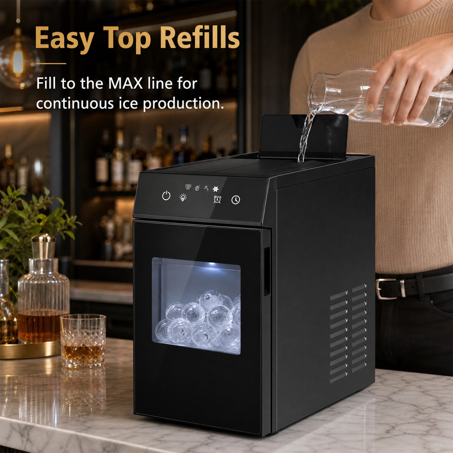 2 Inch Ice Ball Maker Countertop with Self-Cleaning and 8H Timer-Black