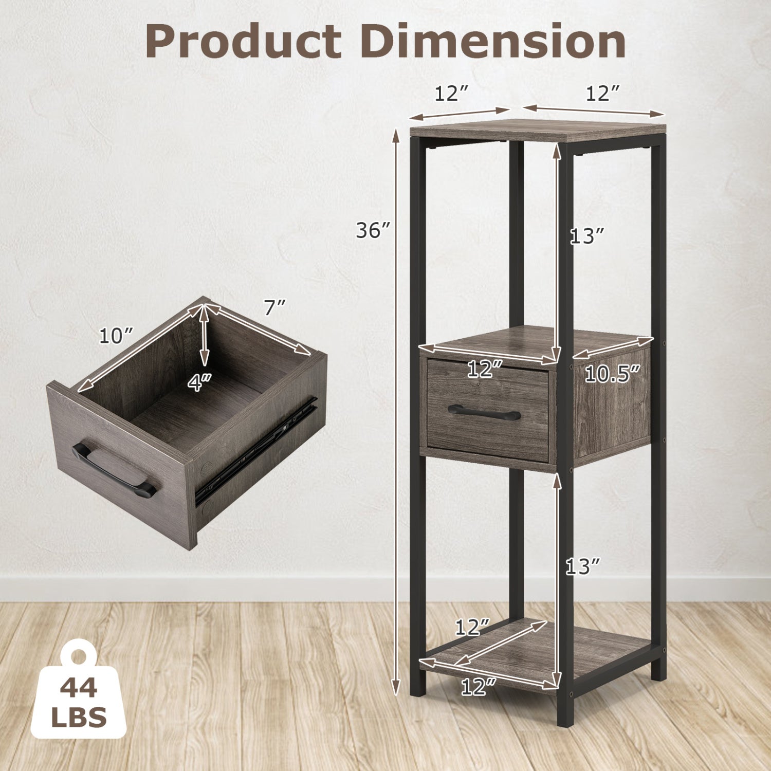 2 Pack 3 Tier Tall Metal Plant Stand with Drawer and Display Shelf-Gray