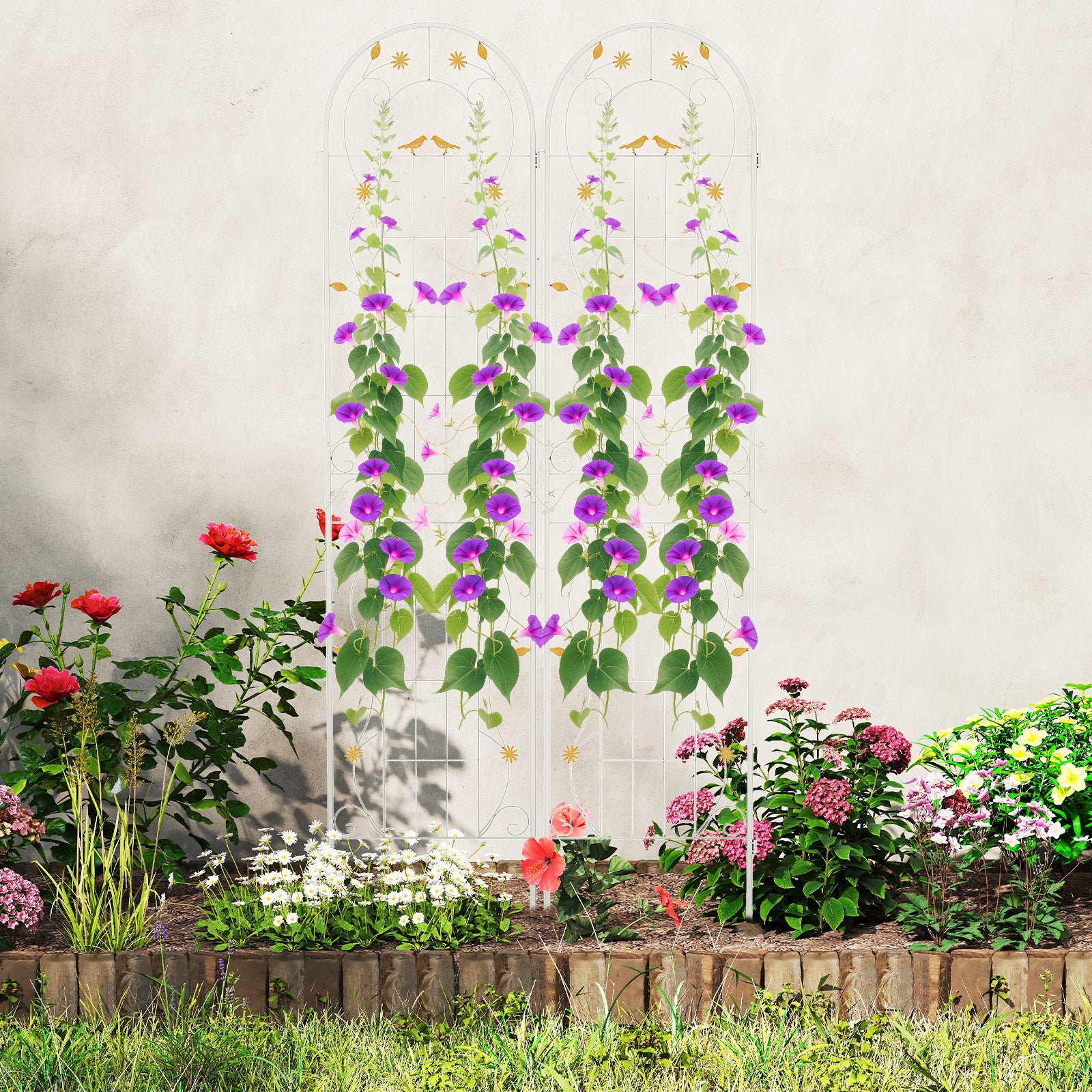 Lot de 2 treillis de jardin en métal de 86,5 x 20 po pour plantes grimpantes - Blanc