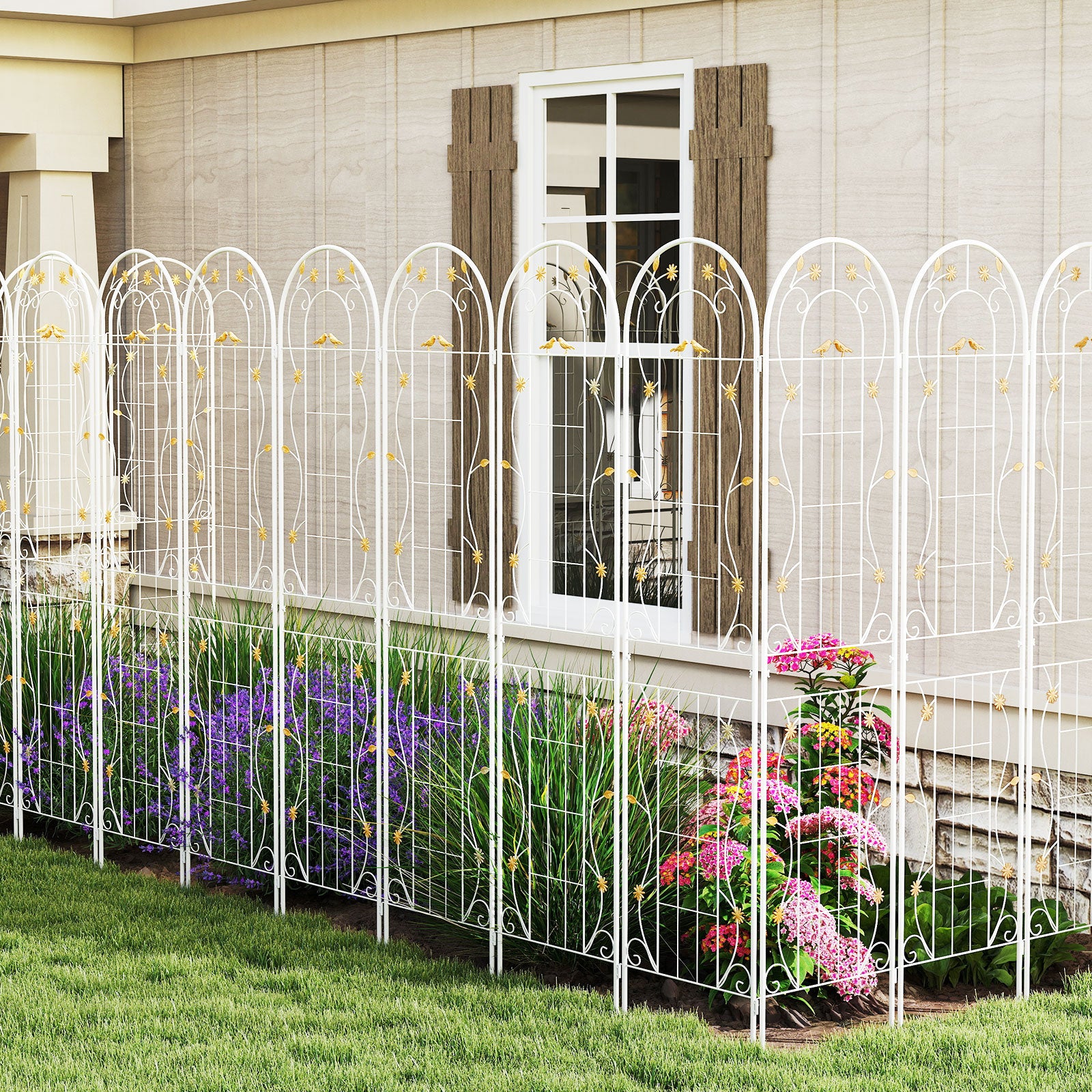 Lot de 2 treillis de jardin en métal de 86,5 x 20 po pour plantes grimpantes - Blanc