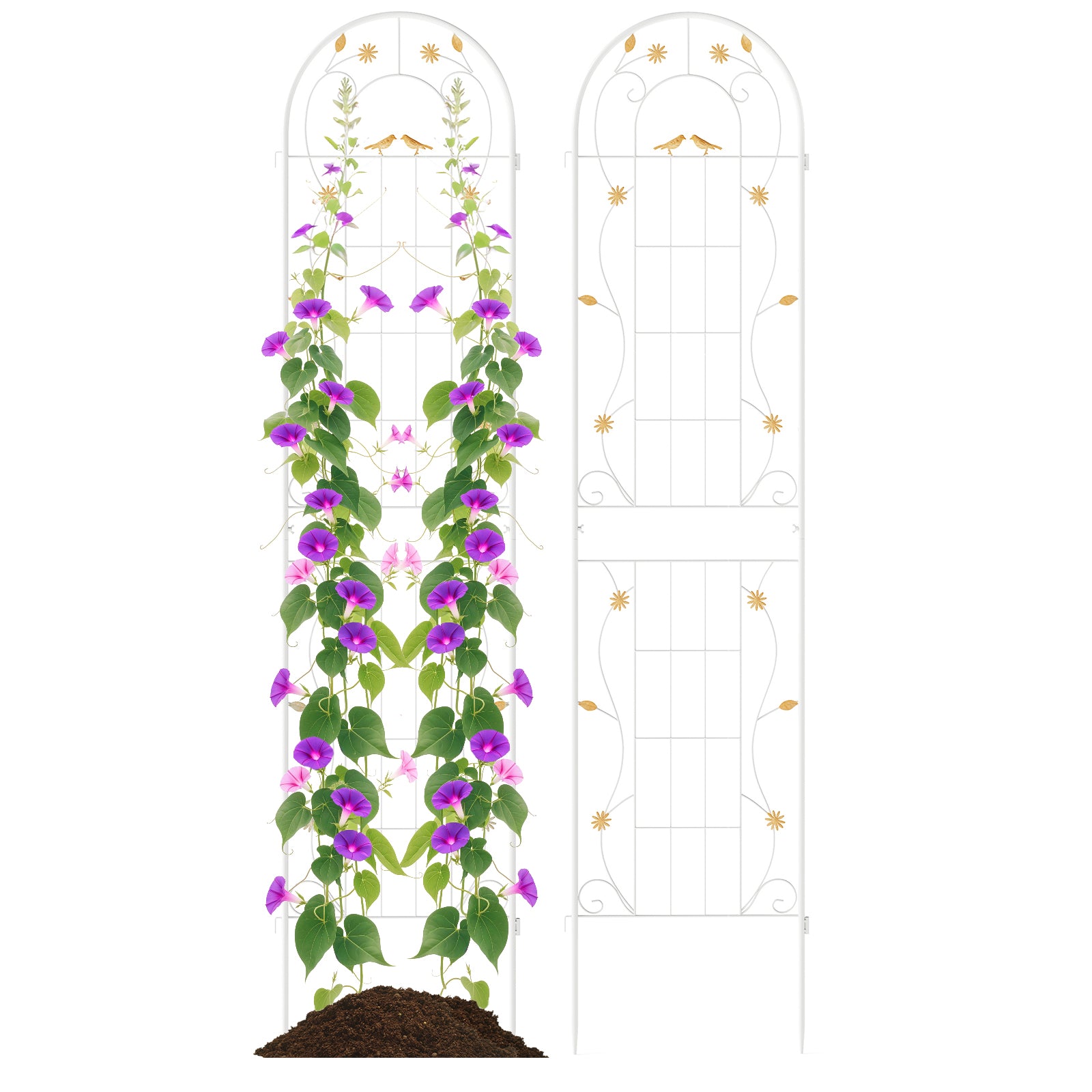 Lot de 2 treillis de jardin en métal de 86,5 x 20 po pour plantes grimpantes - Blanc