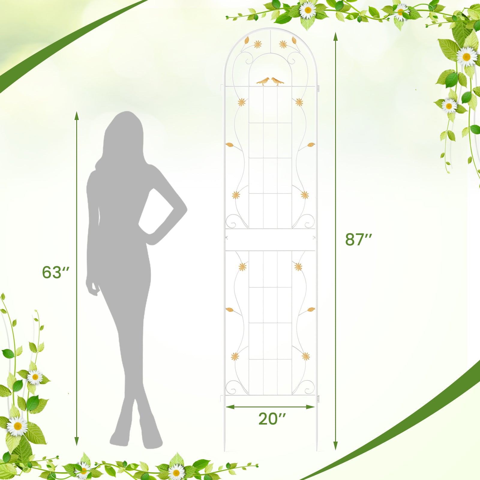 Lot de 2 treillis de jardin en métal de 86,5 x 20 po pour plantes grimpantes - Blanc