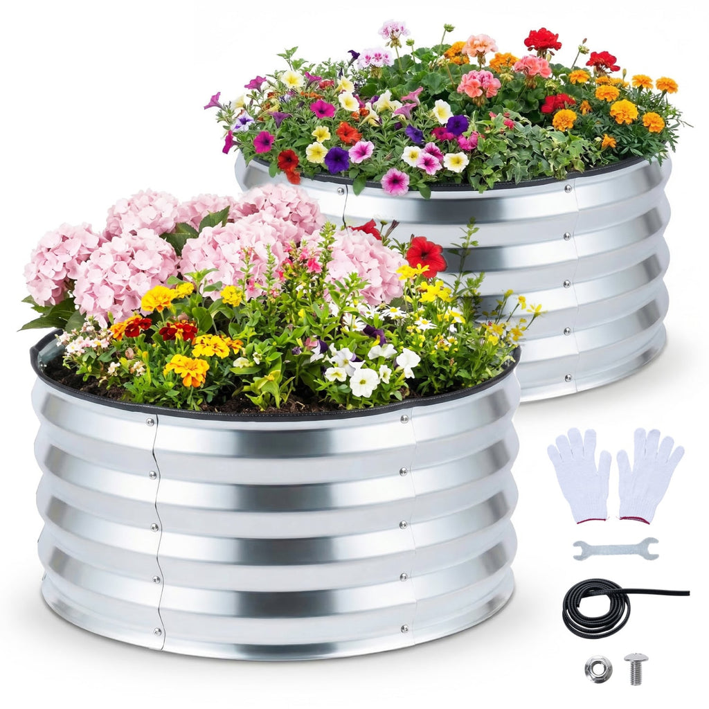 Lot de 2 kits de potager surélevé galvanisé avec base ouverte - Argent