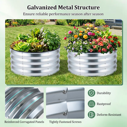 2 Pack Galvanized Raised Garden Bed Kit with Open-Ended Base-Silver