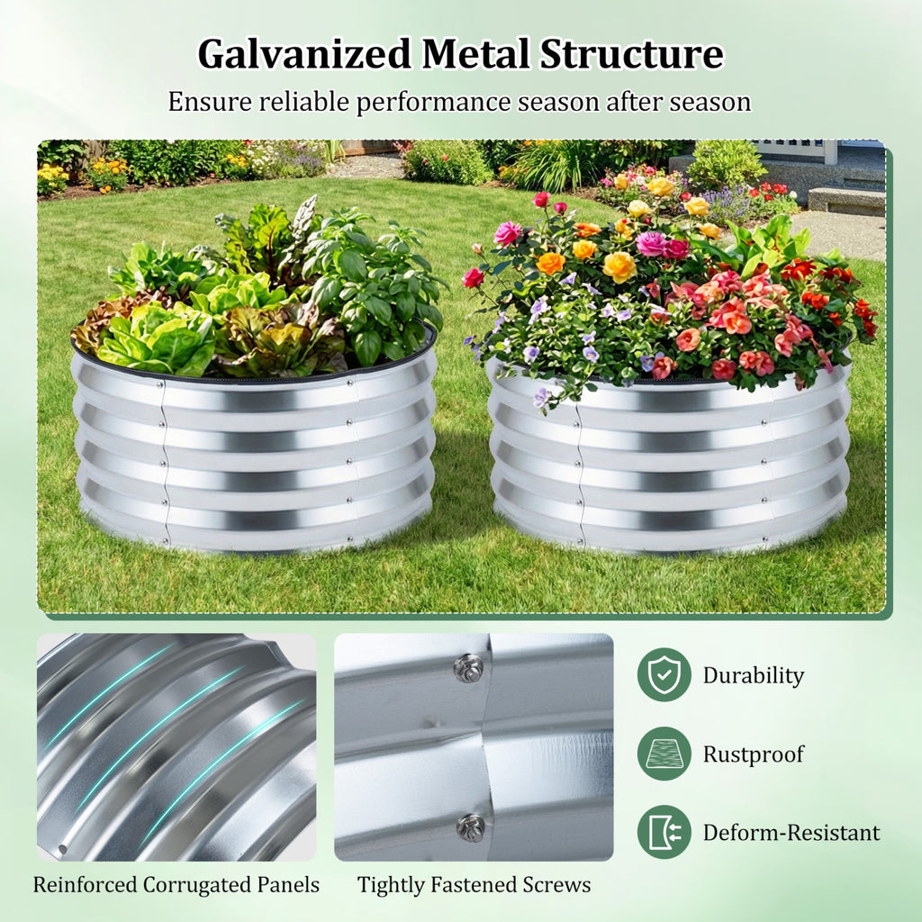 Lot de 2 kits de potager surélevé galvanisé avec base ouverte - Argent