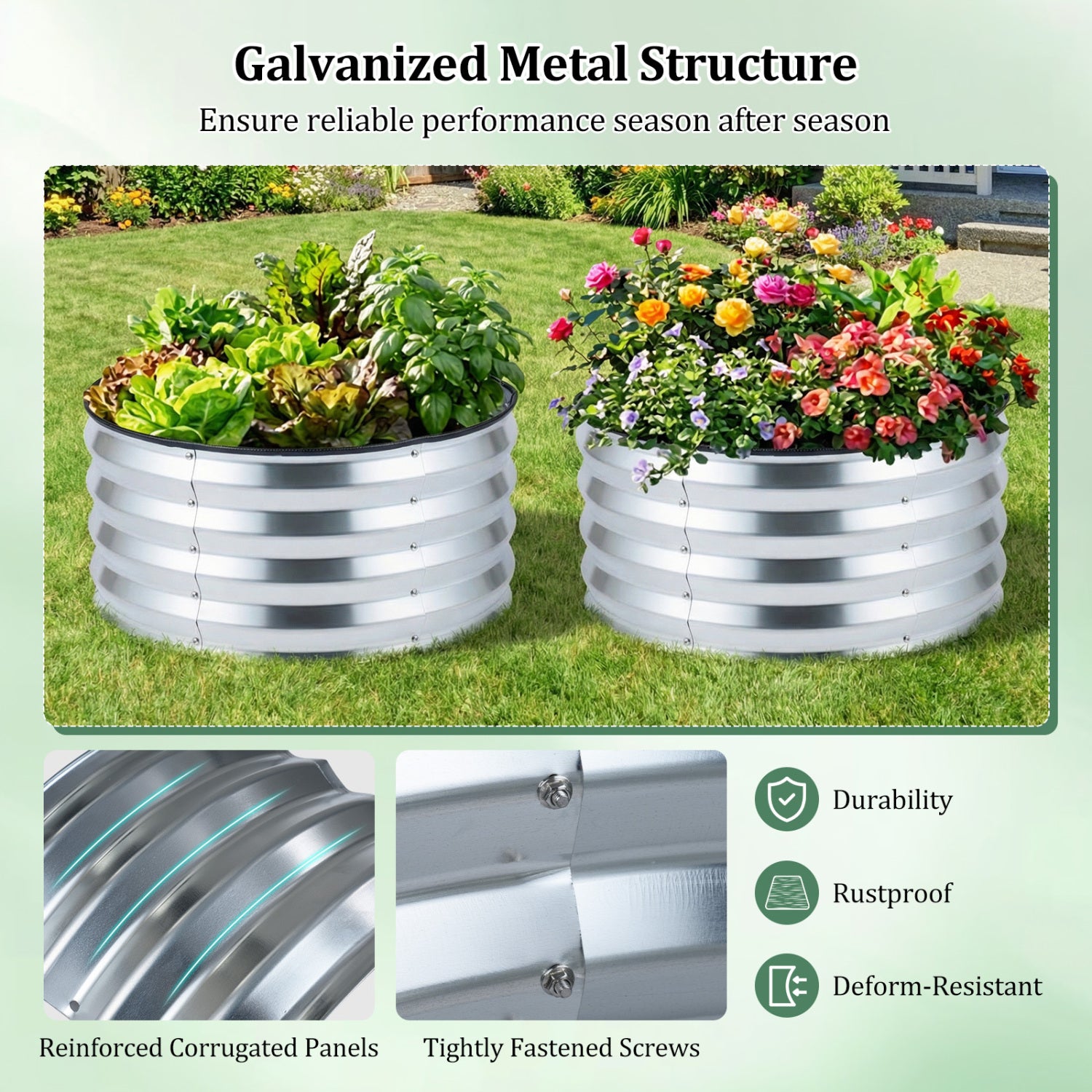 Lot de 2 kits de potager surélevé galvanisé avec base ouverte - Argent