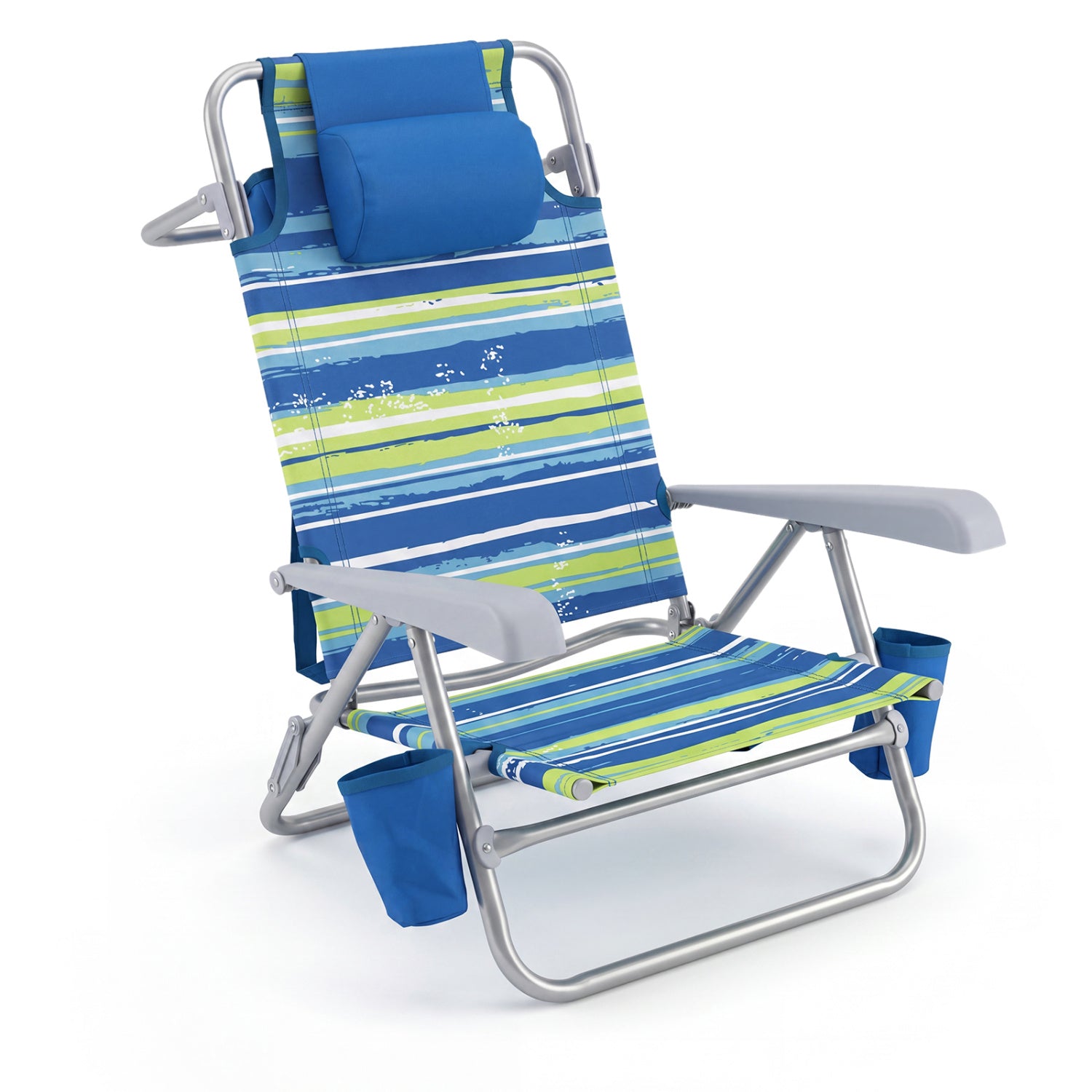 2 Pack Portable Folding Beach Chair with 7-Position Backrest-Blue
