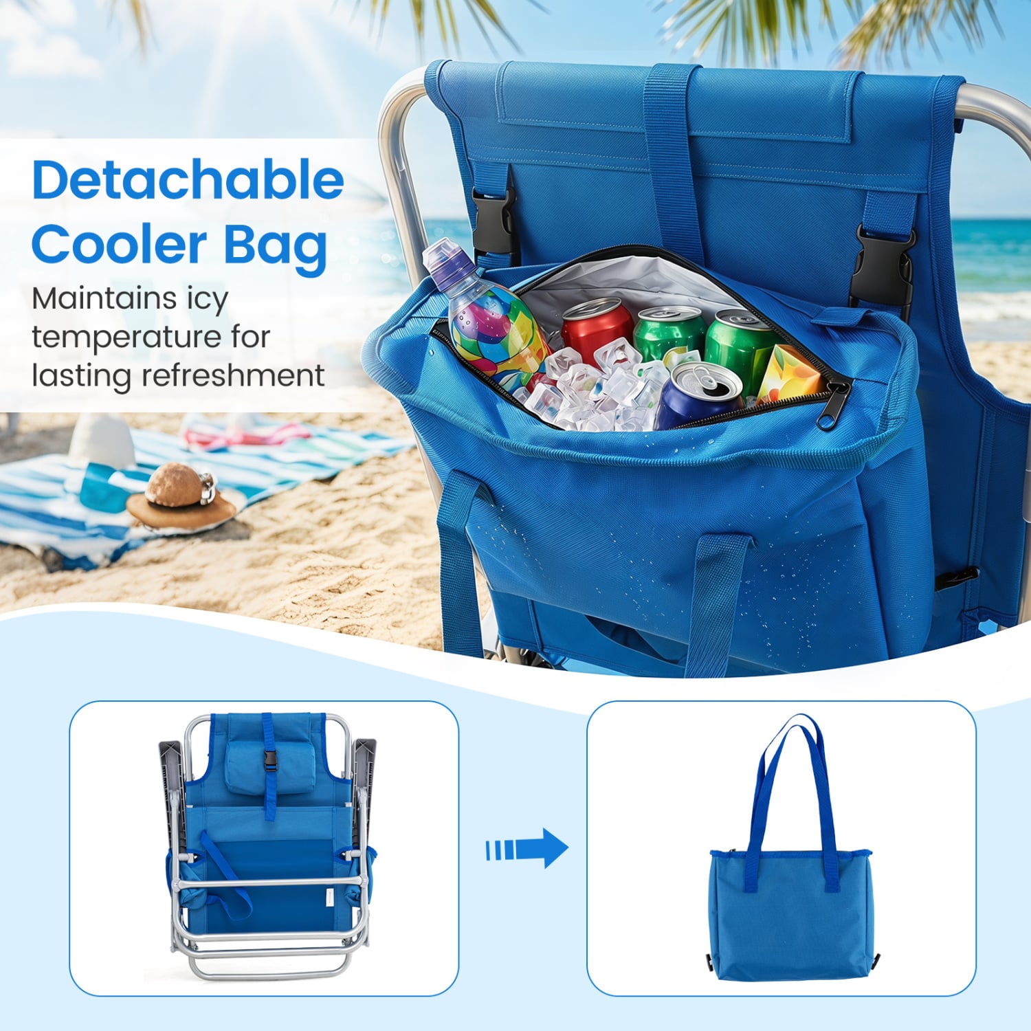 2 Pack Portable Folding Beach Chair with 7-Position Backrest-Navy