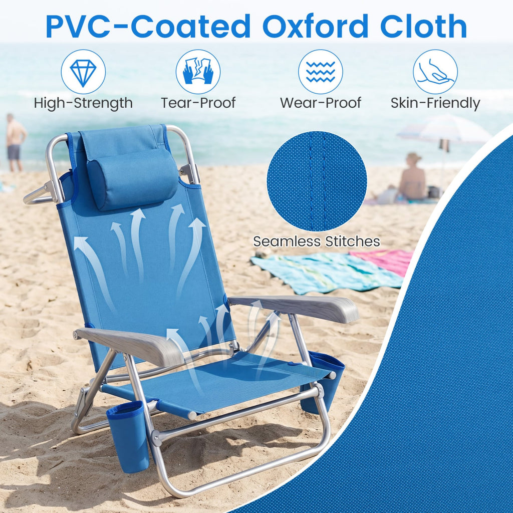 2 Pack Portable Folding Beach Chair with 7-Position Backrest-Navy