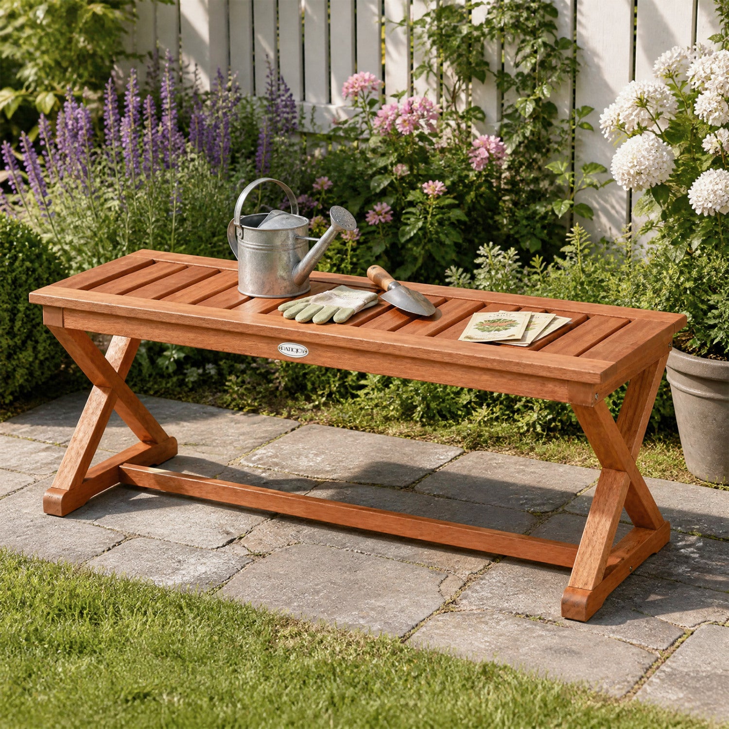 2-Person 44" Solid Wood Outdoor Bench with Slatted Seat for Patio Park Balcony-1 Piece