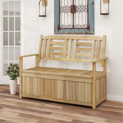 2-Person Garden Bench with 49 Gal Storage Bench and Backrestï»¿-Natural