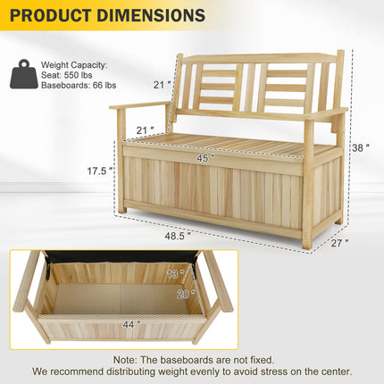2-Person Garden Bench with 49 Gal Storage Bench and Backrestï»¿-Natural