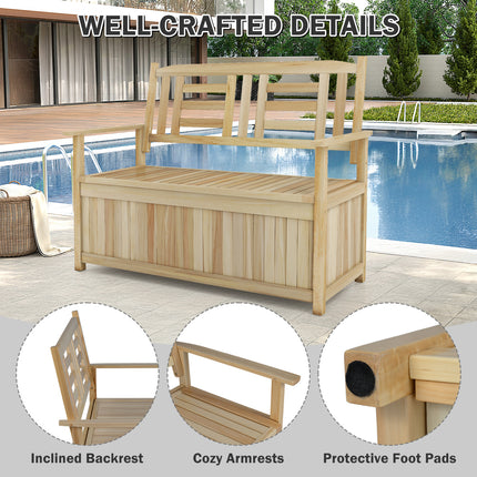2-Person Garden Bench with 49 Gal Storage Bench and Backrestï»¿-Natural