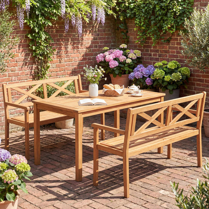2-Person Patio Acacia Wood Garden Chair with Armrests and Backrest for Backyard