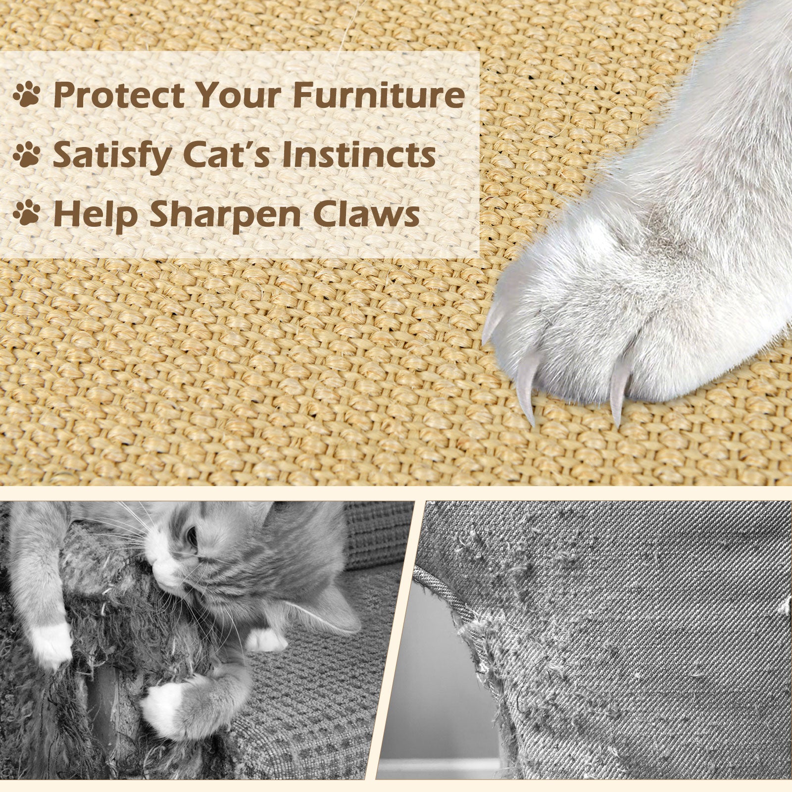 2 Piece Cat Scratcher Mat Set 32 x 20 Inch Natural Sisal Pads