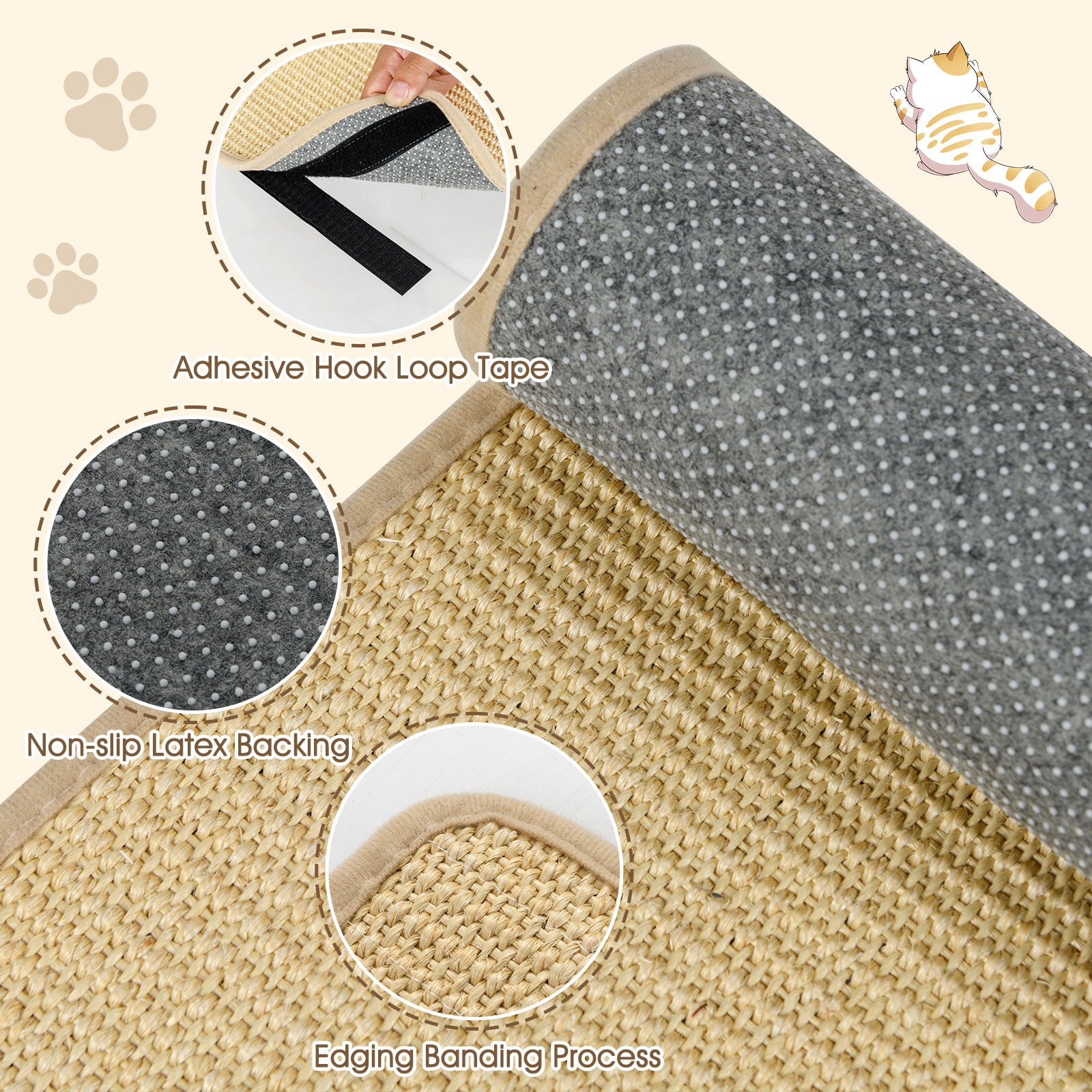 2 Piece Cat Scratcher Mat Set 32 x 20 Inch Natural Sisal Pads