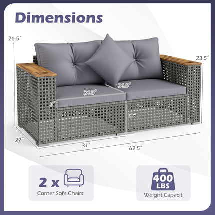 2-Piece Patio Corner Sofa Set with Thick Cushions-Gray