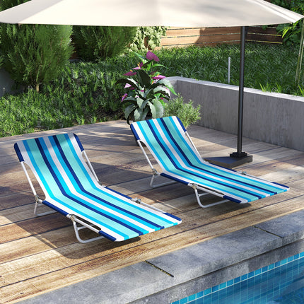 2 Pieces 5-position Lay Flat Beach Recliner with Carry Strap and Metal Frame-Blue